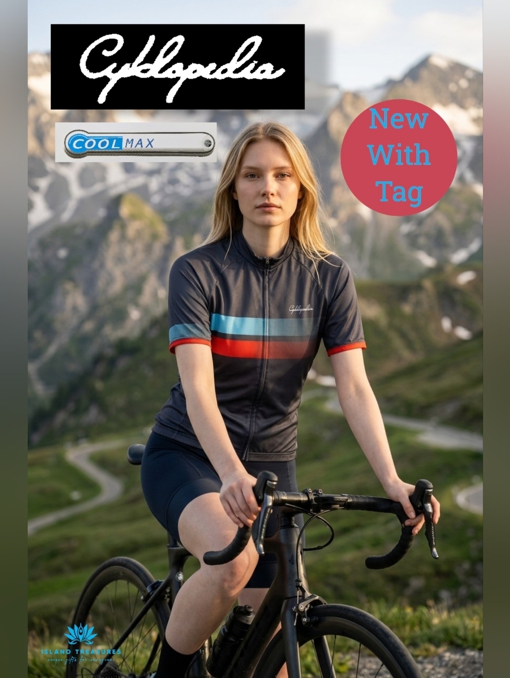 NWT Cyclopedia Women Sz Small COOLMAX Elite Performance Cycling Jersey Charcoal